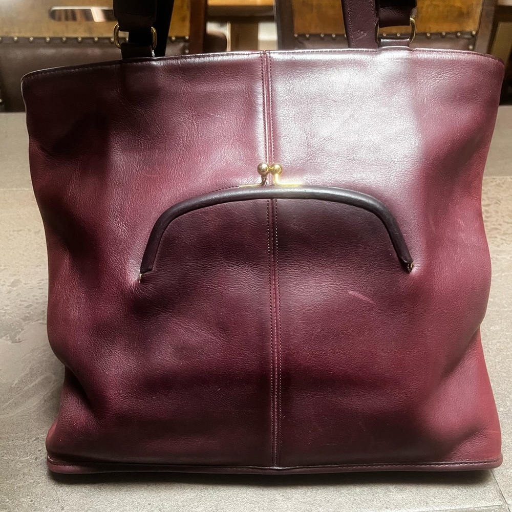 Vintage Coach Bonnie Cashin "Skinny Tote" Kisslock Coin Pouch in Burgundy - Picture 3 of 11